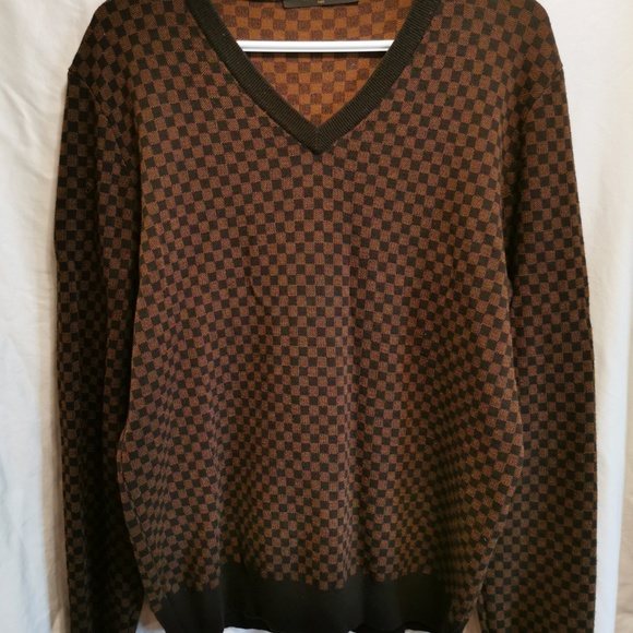 LOUIS VUITTON DAMIER BROWN V-NECK SWEATER - Men's - Picture 1 of 4